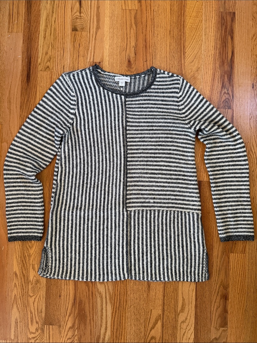 Coldwater Creek Grey & White Striped Crewneck Sweater